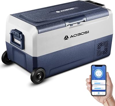 AAOBOSI Kompressor Kühlbox 36 L, Kühlbox Auto Mit APP-Steuerung, 12/24 V und 100-240 V Camping Kühlschrank, bis -20 °C für Auto, LKW, Boot, Reisemobil, Camping, Dual Zone und Zwei Temperaturen