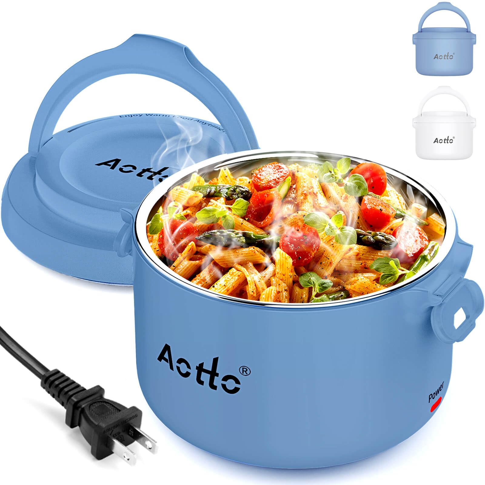 Aotto Electric Lunch Box, 32 oz Portable Food Warmer - Heated Lunch Box for Adults, Work/Office/Travel, Warming Meals & Soups, Gifts for Men & Women, Blue (110V-120V)