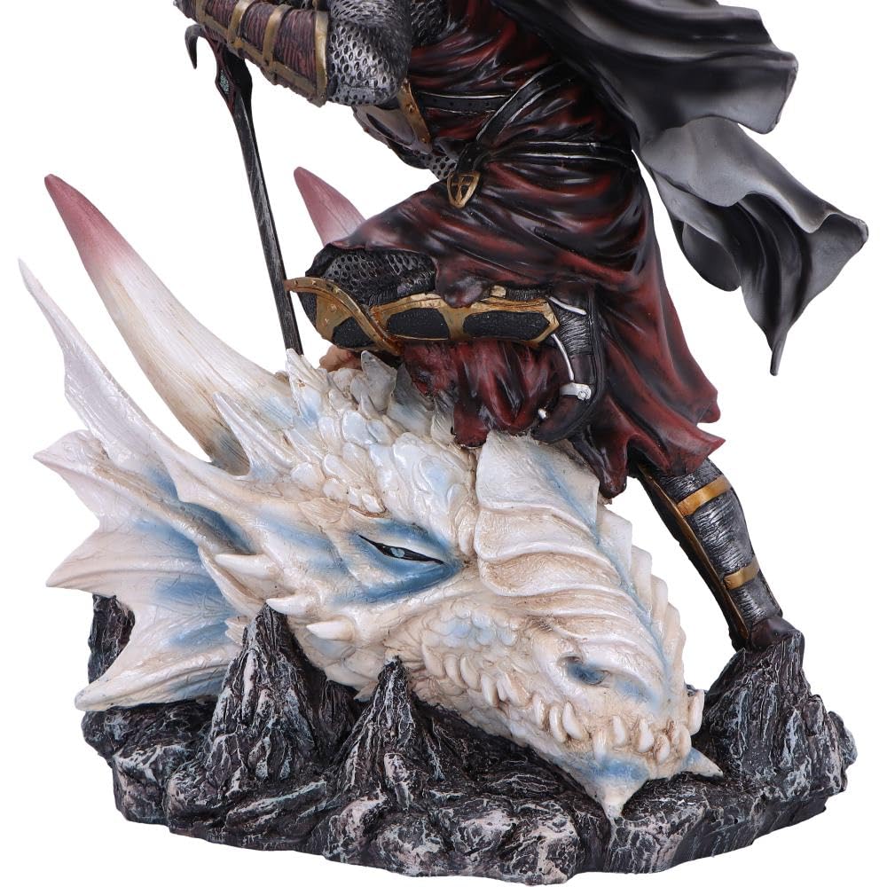 Nemesis Now The Price of Valour – Drache und Ritter Statue – Detaillierte Ritterstatue aus Kunstharz, Metallic-Gold-Rüstung, schwarzer Umhang, für Fantasy-Sammler