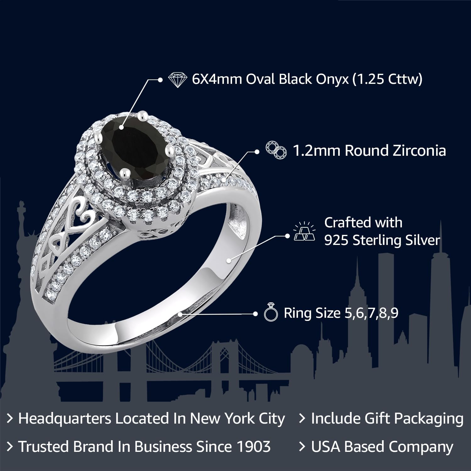 Gem Stone King 1-2 Cttw Halo Engagement Ring For Women | 925 Silver | Gemstone Birthstone | Oval 6X4MM | Wedding Anniversary Promise Ring | Available in Sizes 5-9