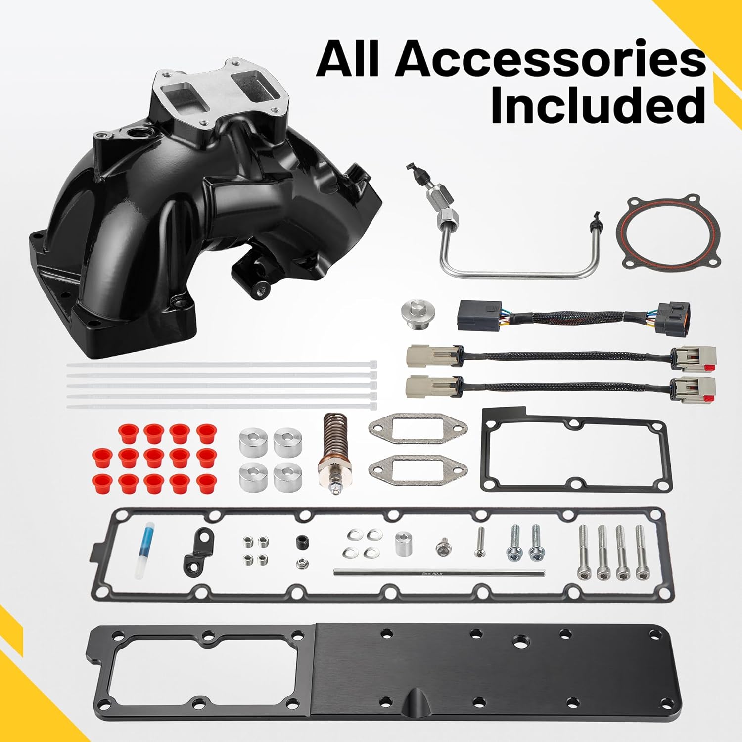 Intake Manifold Kit for 6.7L Cummins 2013-2018 Ram 2500/3500 Engine Aluminum Air Intake Horn Kit with Grid Heater Upgrade & Heating System, Black