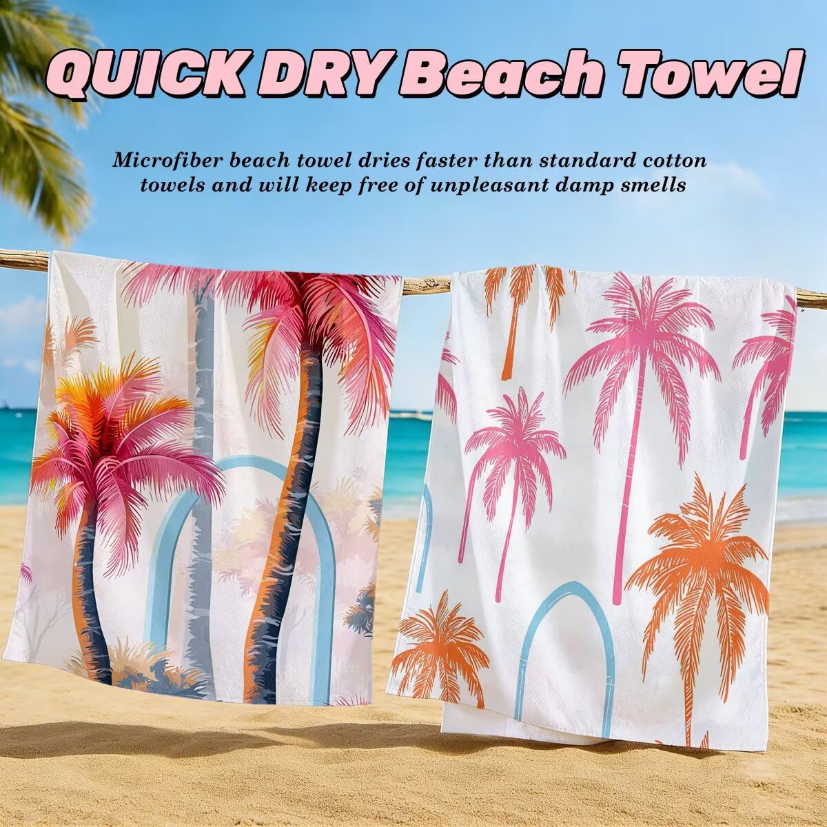 Juego de 2 Toalla Playa Grande 100x200 cm, Secado Rapido Toalla Microfibra Gimnasio, Antiarena Toallas de Playa Árbol, Grande Ligera Compacta Toallas Microfibra Mujer Hombre para Viaje Piscina -5066