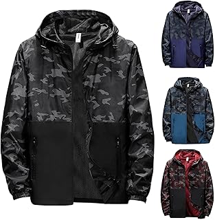 Duohropke Rain Suit Men's Breathable Rain Jacket Softshell Jacket Work Jacket Windstopper Softshell Jacket Windproof Large Sizes Jackets Hooded Raincoat Lightweight Breathable Weather Jacket