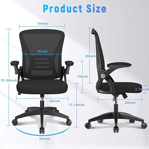 Miniatura 3 de naspaluro Ergonomic Office Chair, Mid Back Desk Chairs with Adjustable Height, Swivel Chair with Flip-Up Arms and Lumbar Support, Breathable Mesh