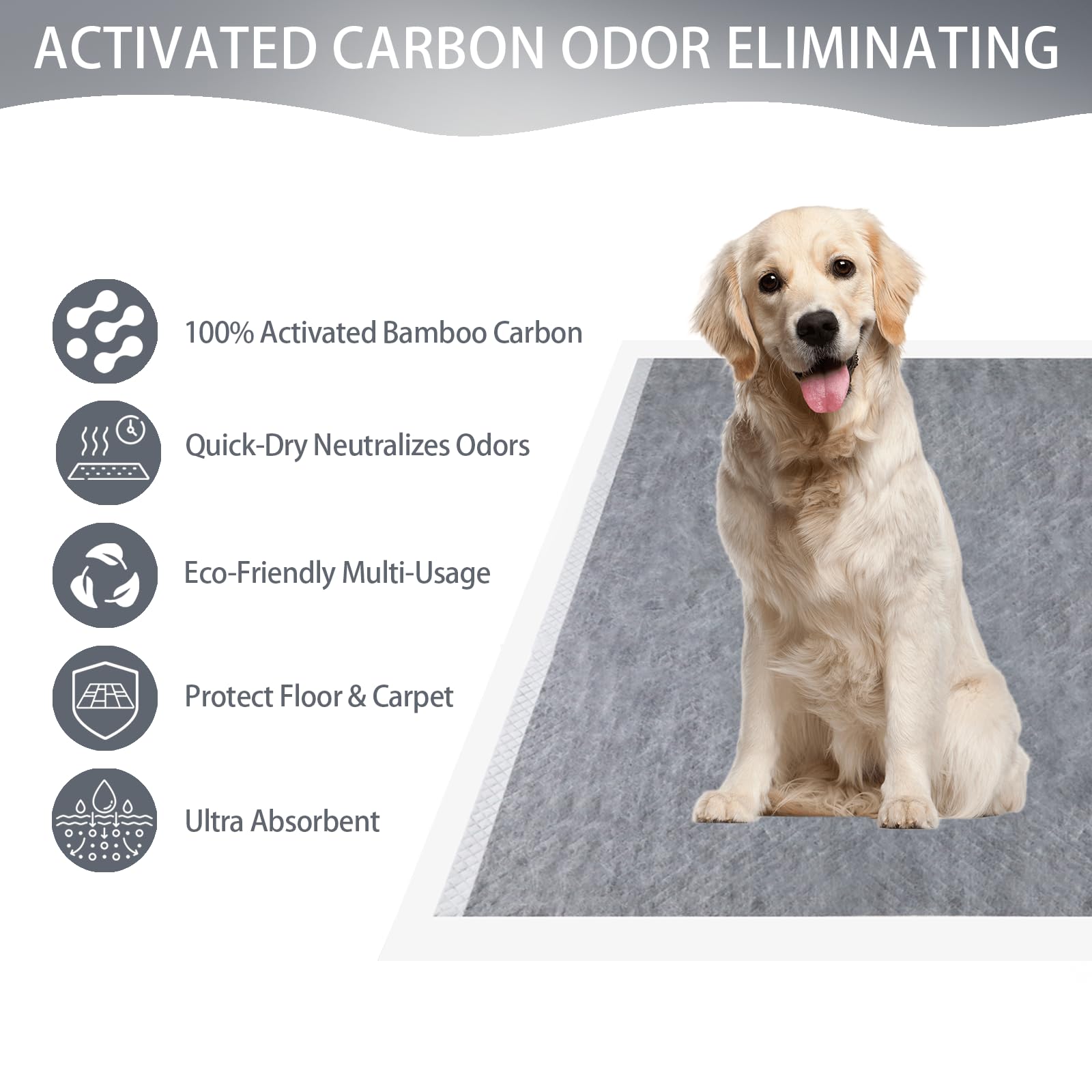 Almohadillas para orina para perros de 30 x 36 pulgadas, almohadillas de carbón de bambú con control de olores, súper absorbentes, hasta 10 tazas, 6 capas a prueba de fugas y de secado rápido,
