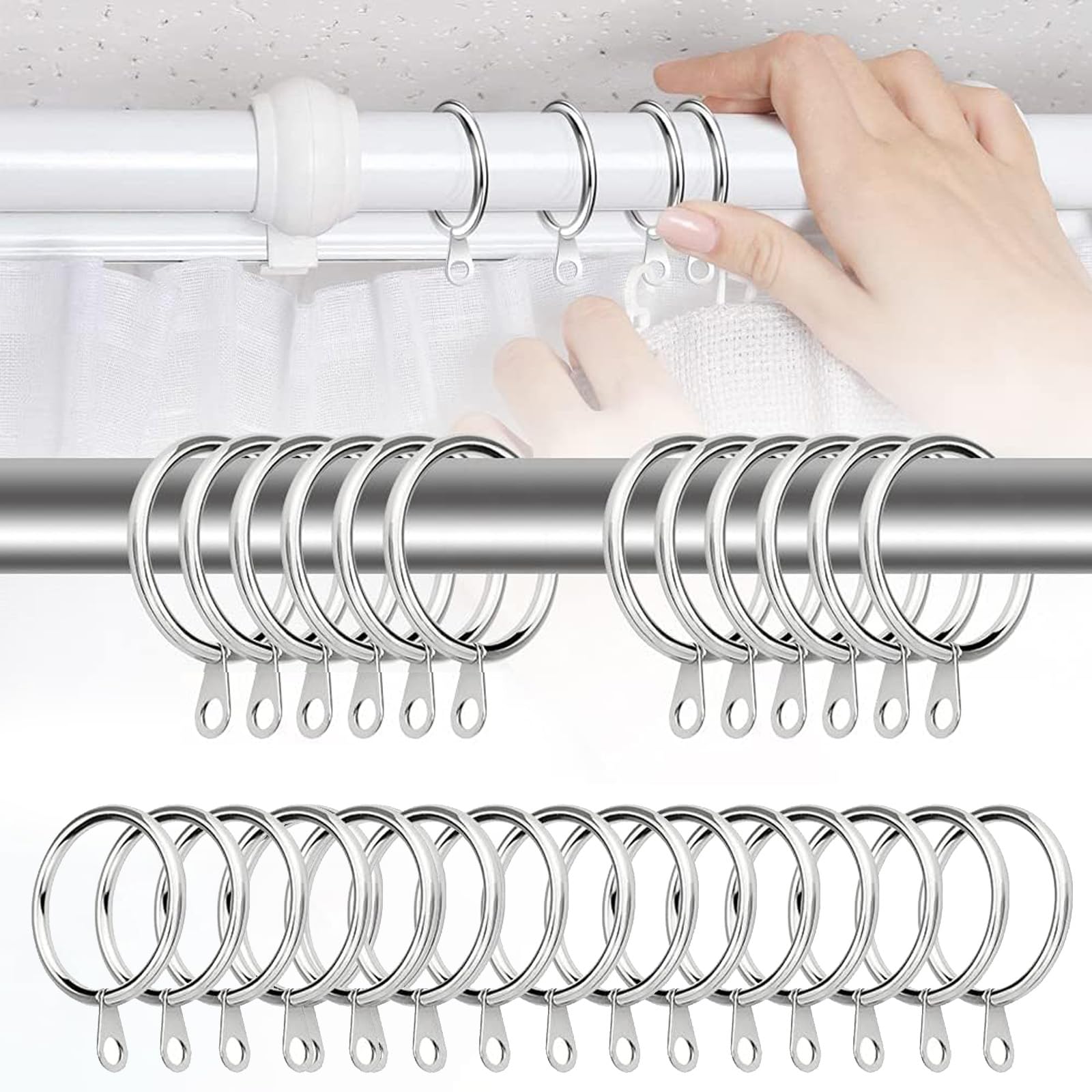 Ltsvbo Silver 25 Pack ​​Metal Curtain Rings​​, 3.0Mm Wire & 25Mm Inner Diameter ​​Curtain Pole Rings​​, ​​ Drapery Hooks​​ With Attachments, Premium ​​Hanging Hardware​​ For Window Poles & Shower Drapery Rods