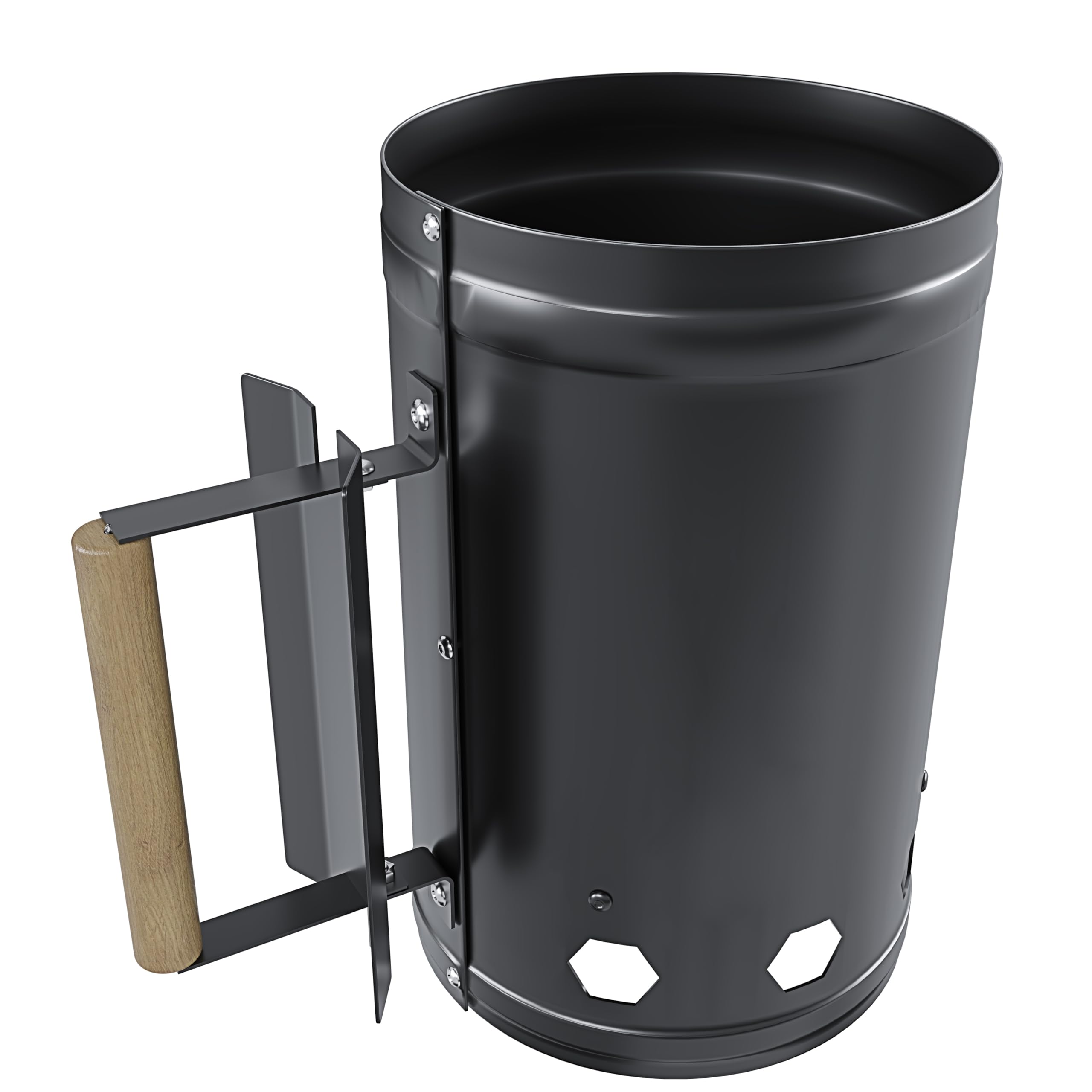 EGLEMTEK Ciminiera Starter Accenditore per Barbecue BBQ A Carbone con Impugnatura in Legno Antiscivolo Accendi Carbonella Bricchetti Diametro 17 Cm E Altezza 27 Cm Capienza 1,5 kg Colore Nero