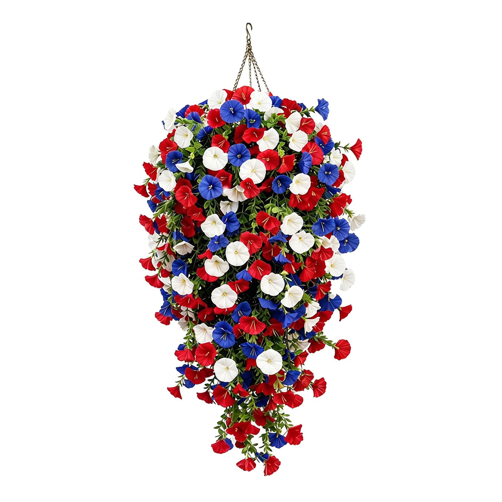 White Blue Artificial Flower Hanging Basket for 4Th of July Patriotic 250Th America Memorial Independence Day Decors Patriotic Hanging Flower Basket