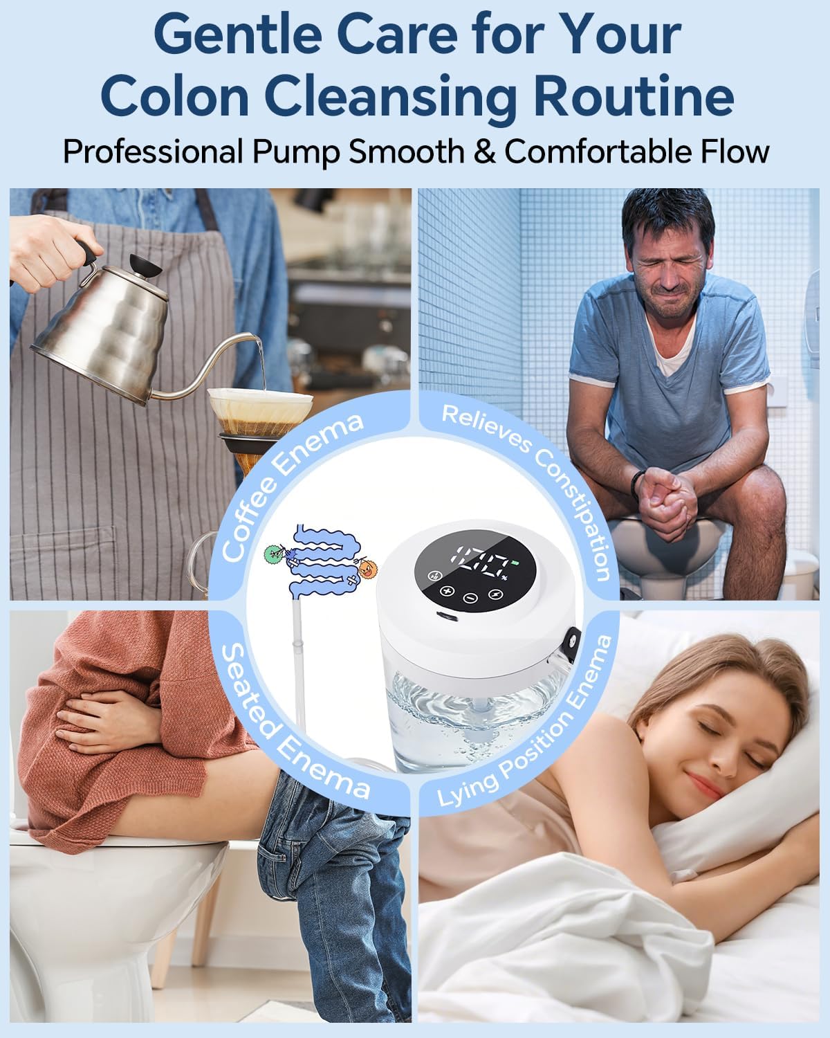 Electric Enema Bucket Kit for Colon Cleanse for Women Men, 1.5L (2 Quart) Coffee Enema Coffee Organic Kit with 100-Level Adjustable Water Pressure, LCD Display, 16 Nozzles