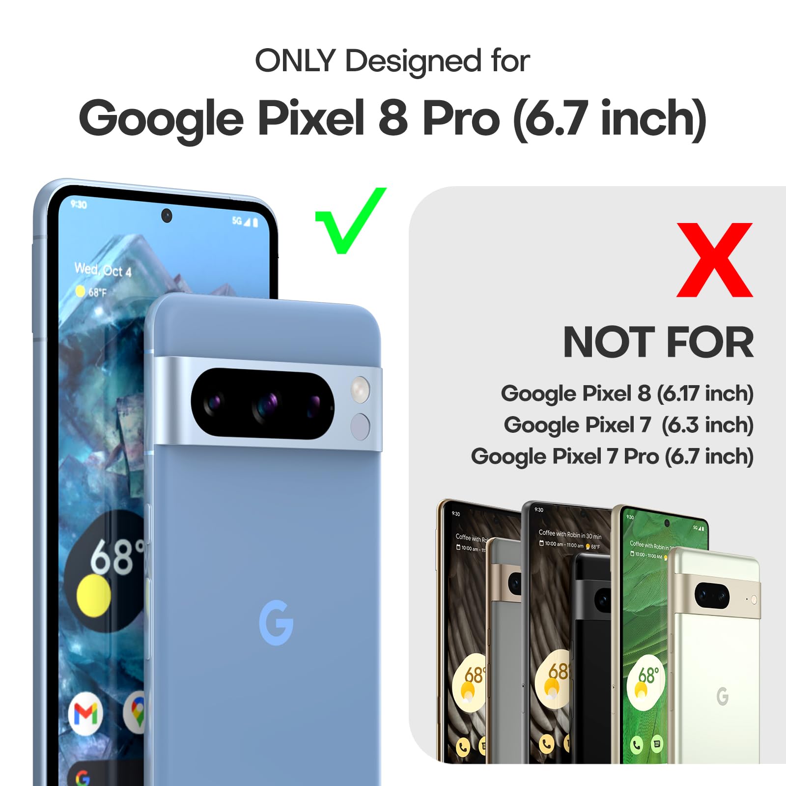 TAURI Przezroczyste etui 5 w 1 do Google Pixel 8 Pro i 2 x osłona ekranu + 2 x osłona obiektywu aparatu, [nie żółknie i ochrona przed upadkiem] odporne na wstrząsy etui na telefon 6,7"