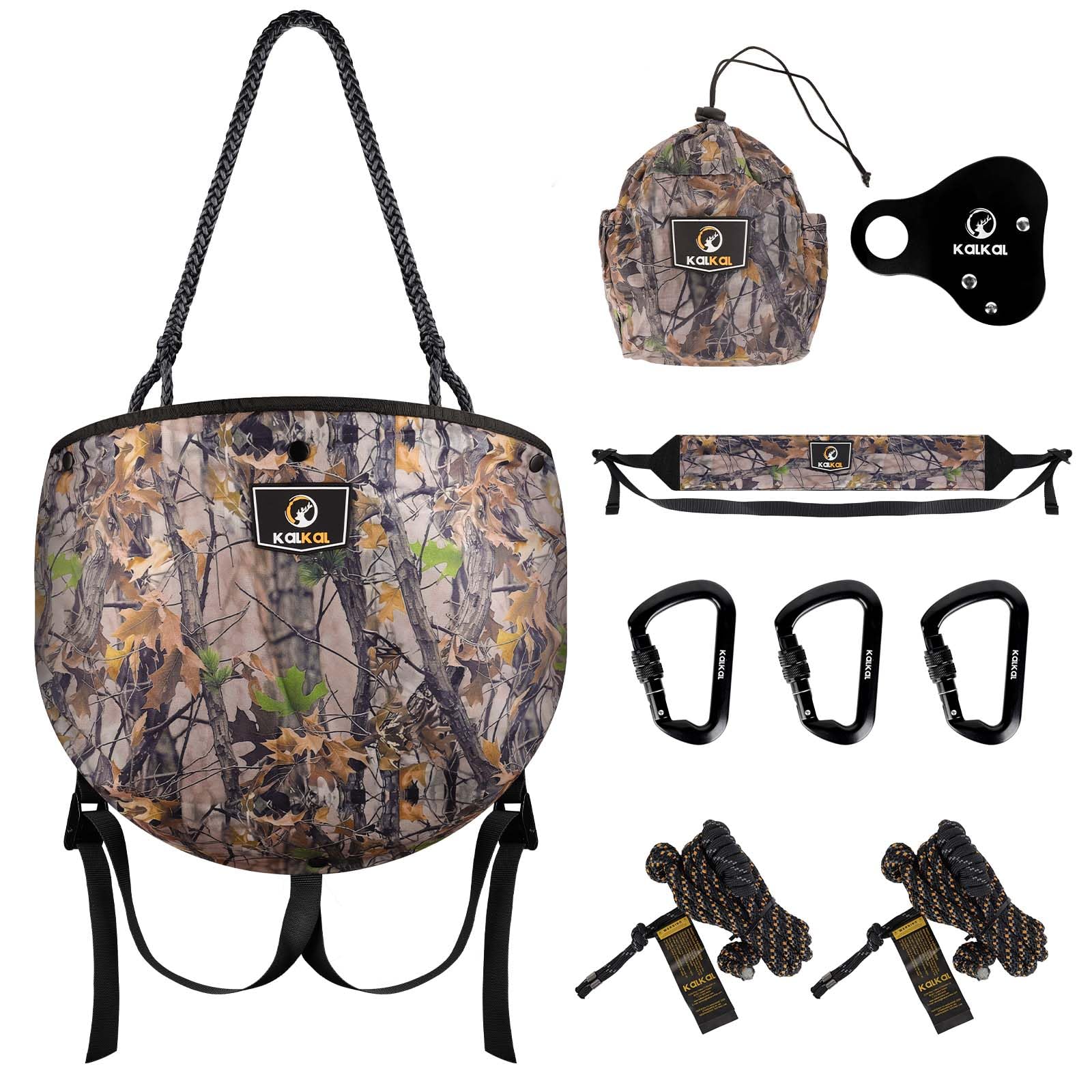 Kalkal Hunting Saddle Kit, Lightweight Camo Hunting Saddle, Comfortable Tree Saddle Hunting with Removable Padded Seat, Includes Bridge and Safety Rope Tree Stand Accessories