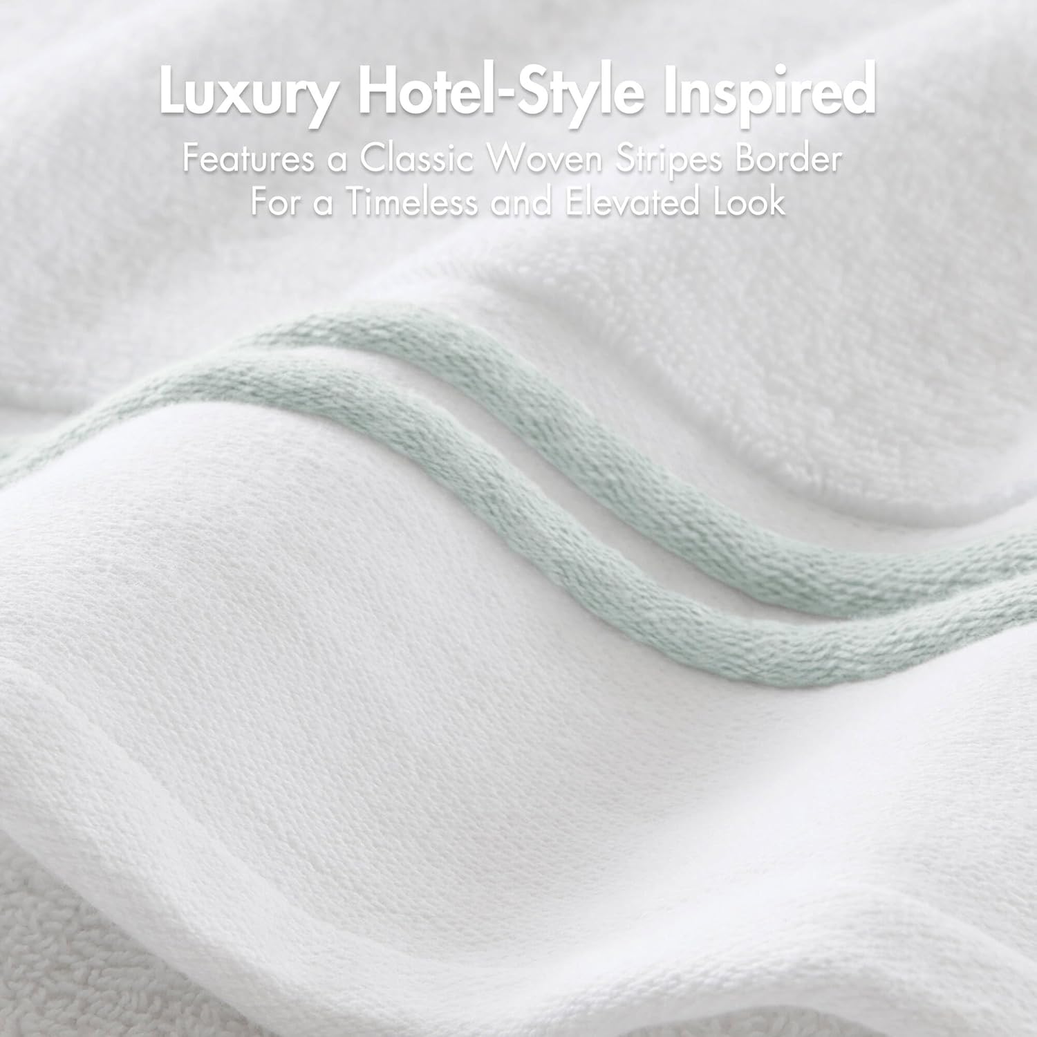 Madison Park 6 Piece Bath Towel Set 600 GSM, 100% Cotton Terry, Highly Absorbent Quick Dry Bathroom Towels with Hotel Style Border, Soft Plush Bath Hand Washcloth Set, Seafoam