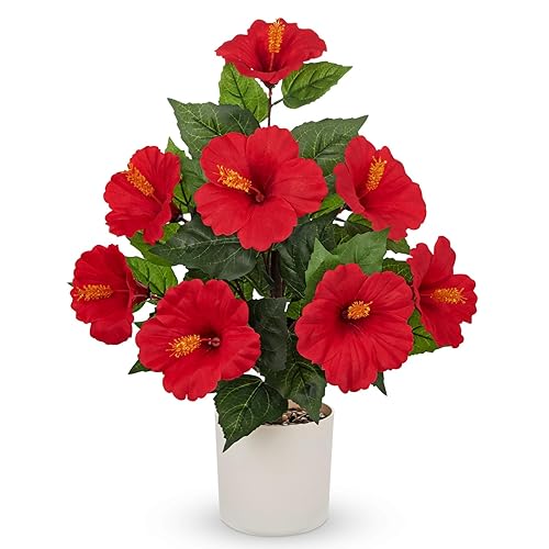 Briful Artificial Hibiscus Potted Plant 20.8” Tall, Realistic Silk Hibiscus