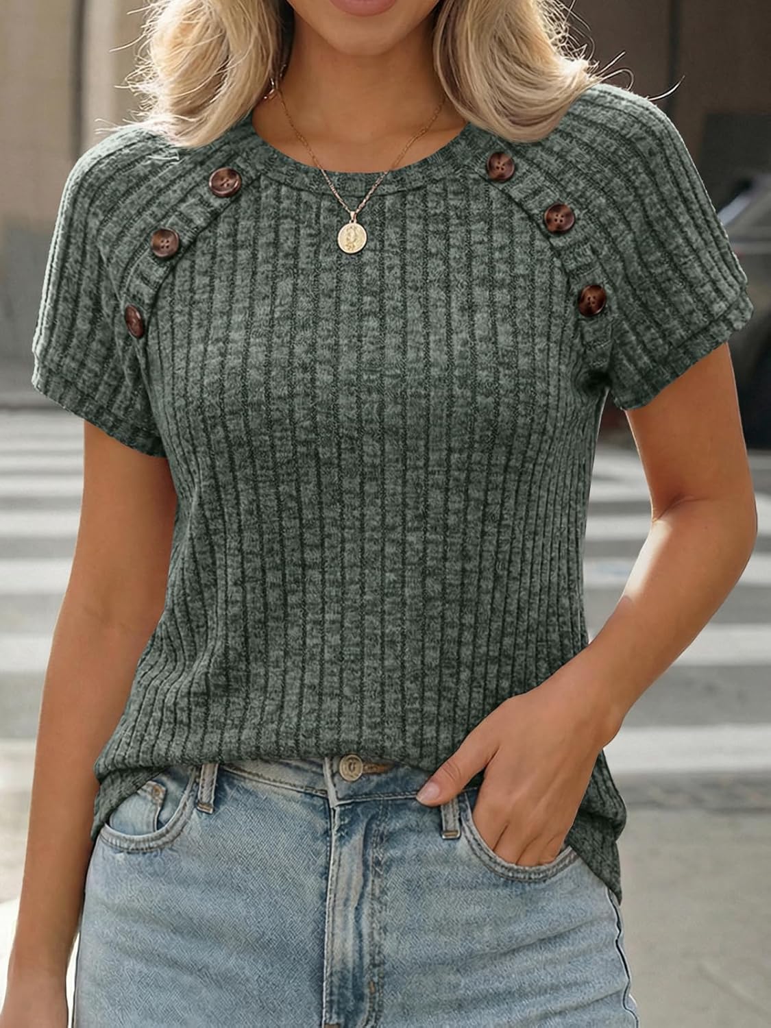 AUTOMET Women's Short Sleeve Shirts Business Casual Blouses Dressy Work Tunic Tops 2026 Spring Sweaters Fashion Clothes - Image 2