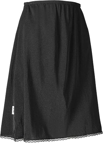 Valair Half Slip For Women and Girls for Underdress- Non-Cling, Slight Flare Silky Nylon Underskirt - knee length, Lace Trim