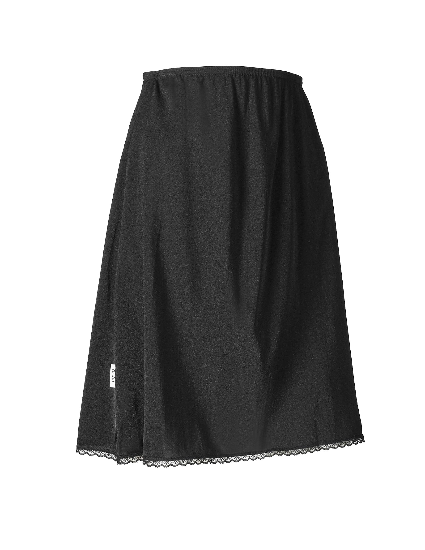 Half Slip For Women and Girls for Underdress- Non-Cling, Slight Flare Silky Nylon Underskirt - knee length, Lace Trim
