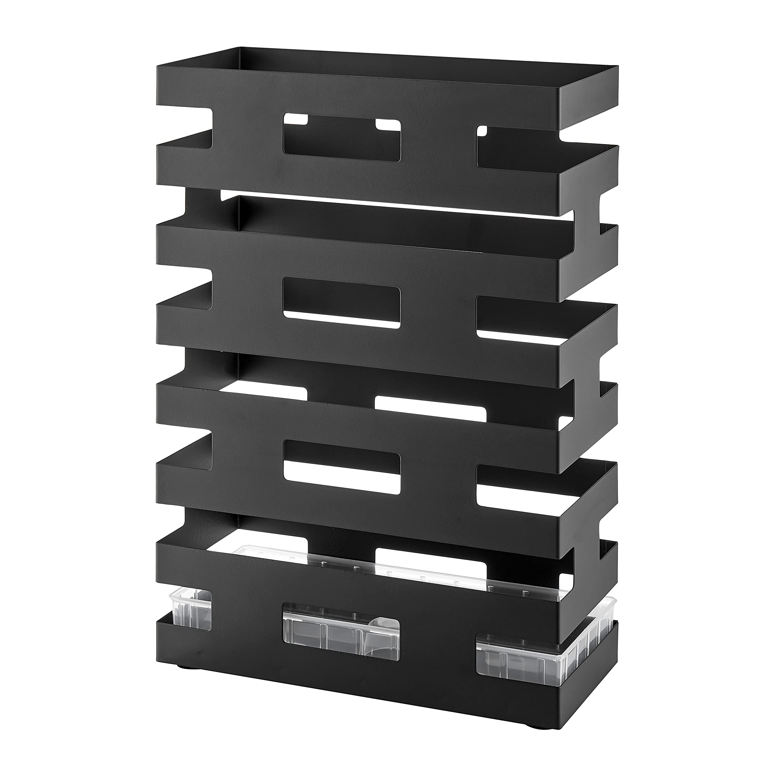 ACAZA Rechteckiger Schirmständer aus Metall mit Wasserbecken, schlichtes und modernes Design, Schwarz