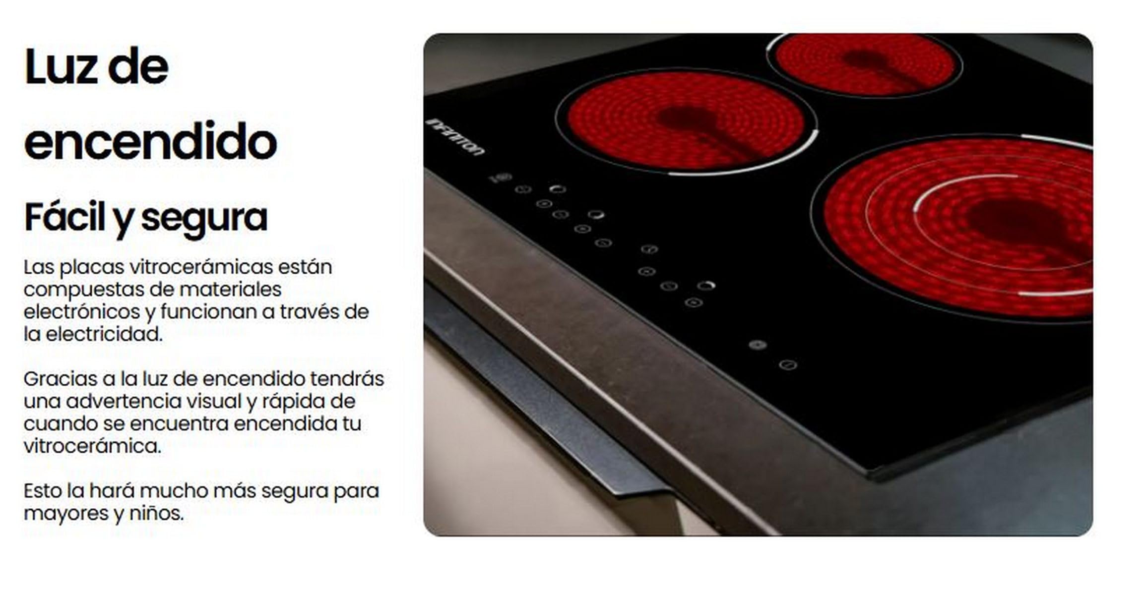 INFINITON - Placa, 3 Zonas, 9 Niveles de potencia, Modo Boost, Control táctil, Luz calor residual, Bloqueo intantíl (VITRO-A35F | Vitroceramica 3 Fuegos)