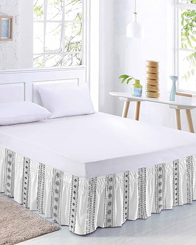 Miniatura 2 de Falda de cama bohemia tamaño King de 18 pulgadas de caída, ajustable y elástica, plisada, con volantes de lujo para cama individual, matrimonial,