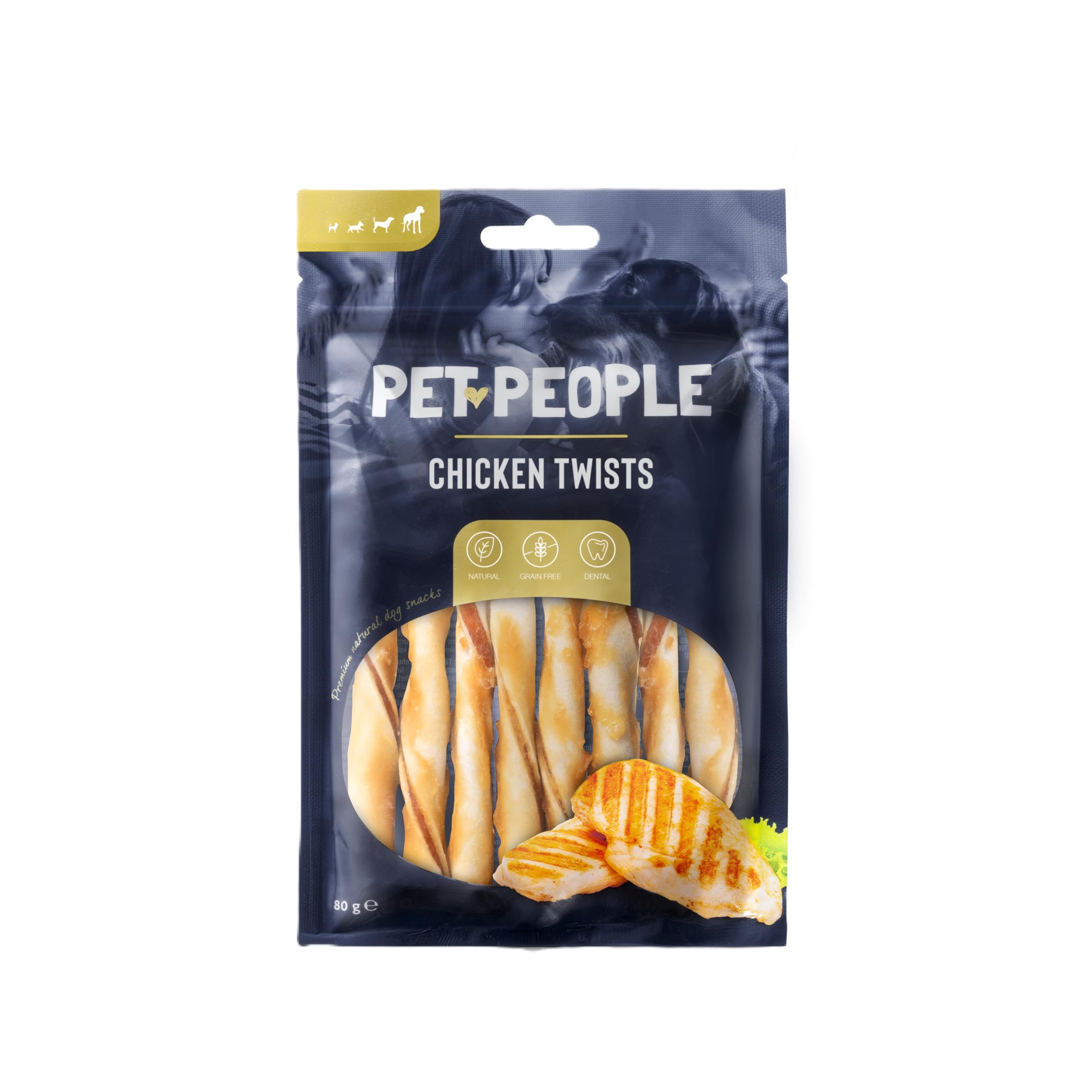Pet People Chicken Twists 80g, Natural, Grain Free, High Protein, Dental Care, Dog Snacks - 8pc, 80g (1 Bag)