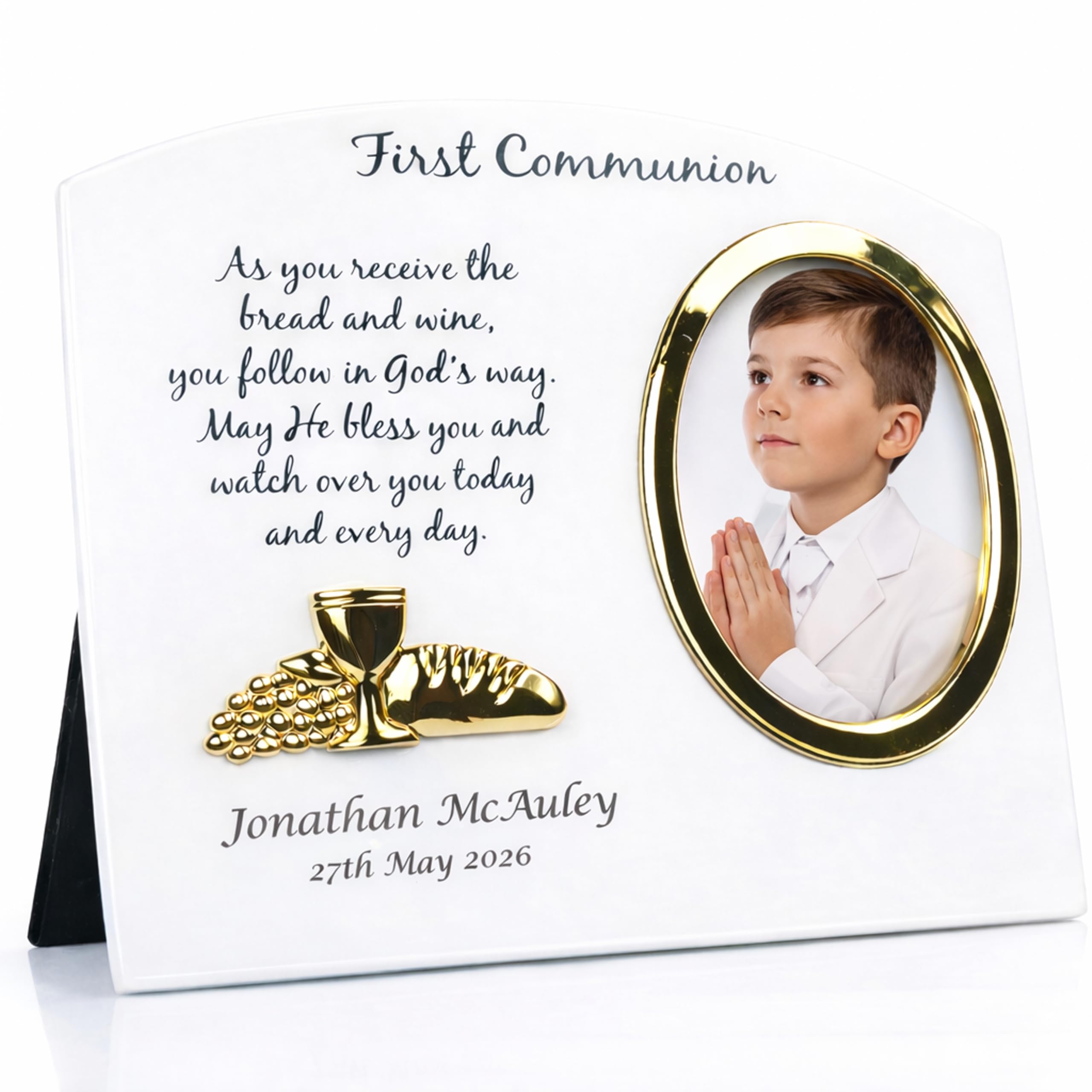 De Walden Boy's 1st Holy Communion Gift, Personalised Wooden First Holy Communion Photo Frame For a Boy