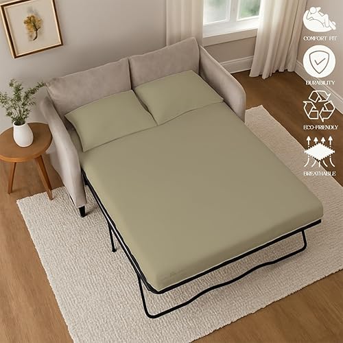 Miniatura 103 de Juego de 4 piezas para sofá cama, 100% algodón de 400 hilos, sábana bajera con bolsillos profundos, suave, sin arrugas y transpirable, calidad