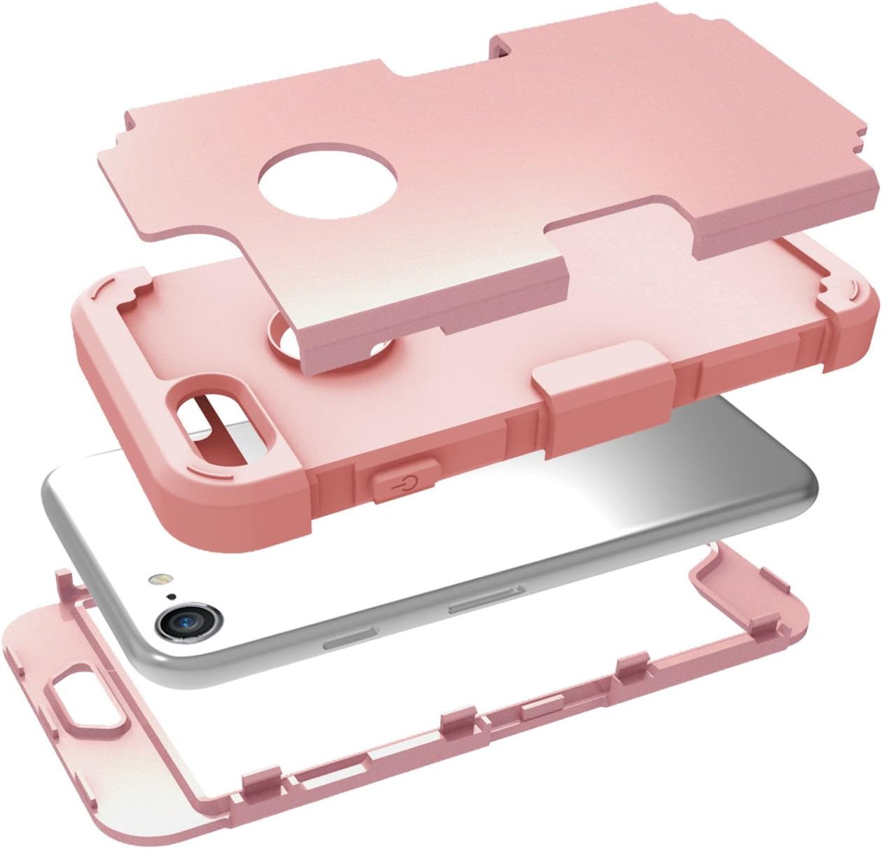 LONTECT for iPhone 8 Case, iPhone 7 Case Hybrid Heavy Duty Shockproof Full-Body Protective Case with Dual Layer [Hard PC+ Soft Silicone] Impact Protection for Apple iPhone 8/iPhone 7, Rose Gold