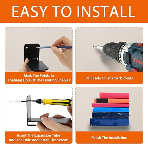 Miniatura 2 de Txkrhwa 2 estantes flotantes invisibles montados en la pared, estantes de almacenamiento de metal ocultos, estantes de almacenamiento de libros que