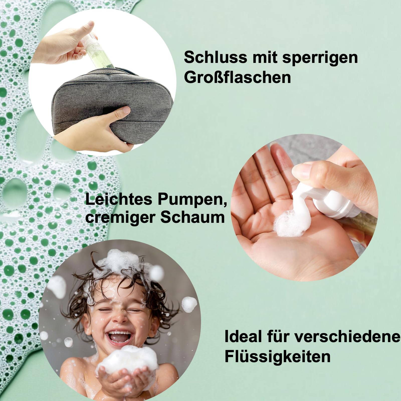 Schaum-Pumpflasche, TSA-genehmigt, nachfüllbar, schäumender Seifenspender, für Shampoo, Duschgel, Handseife, Gesichtsreiniger