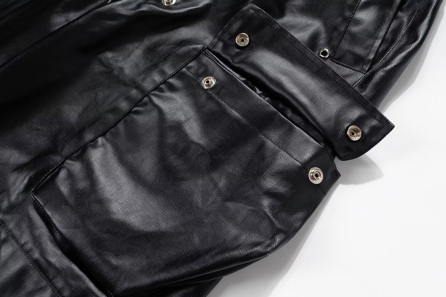 Mens Wide Leg Matte Pu Leather Pants Straight Casual Baggy Pockets Drawstring Trousers - Image 6