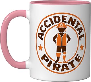Pirate Amputee Joke Leg Prosthetic Design for a Leg Amputee Ceramic Mug, Pink/White
