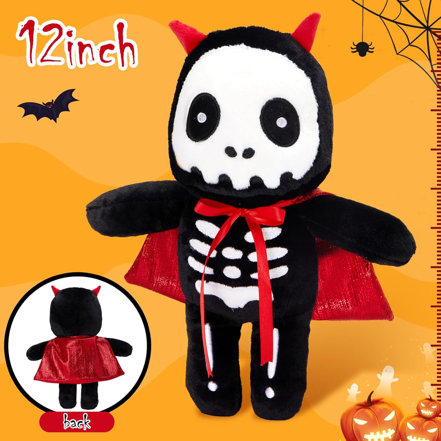 Houwsbaby 12” Demon Skeleton Plush Toy, Bones Devil Stuffed Animal with Red Cloak,Halloween Party Decoration,Creative Present for Boys Girls Kids Teens - Image 2