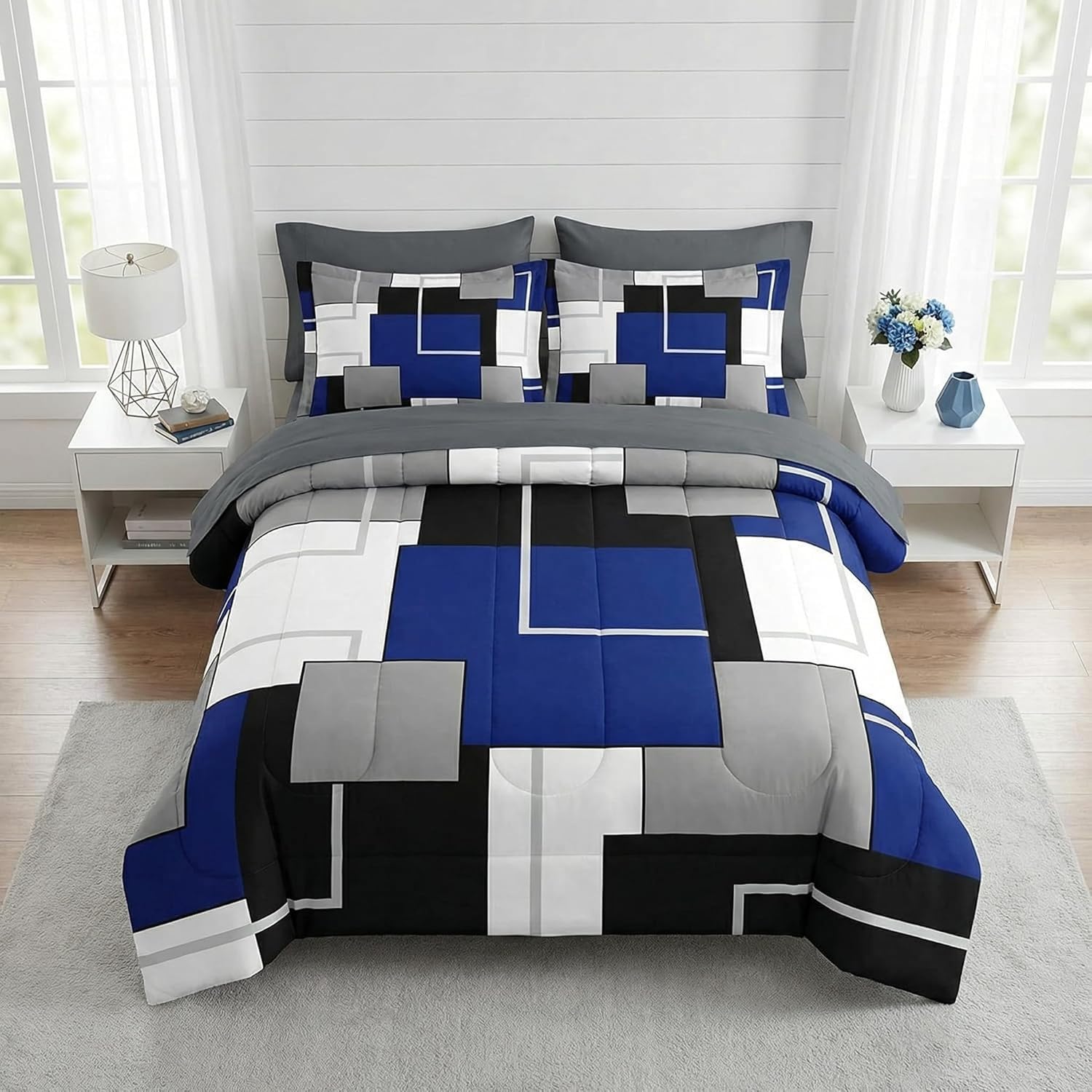 Couette 240x260 pour lit 2 personnes édredon chaud bleu YUd1518