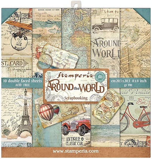 Stamperia International KFT Around The World Paper Pad 10 Sheets Double-Sided, Multicoloured, 20.3 x 20.3 (8" x 8")