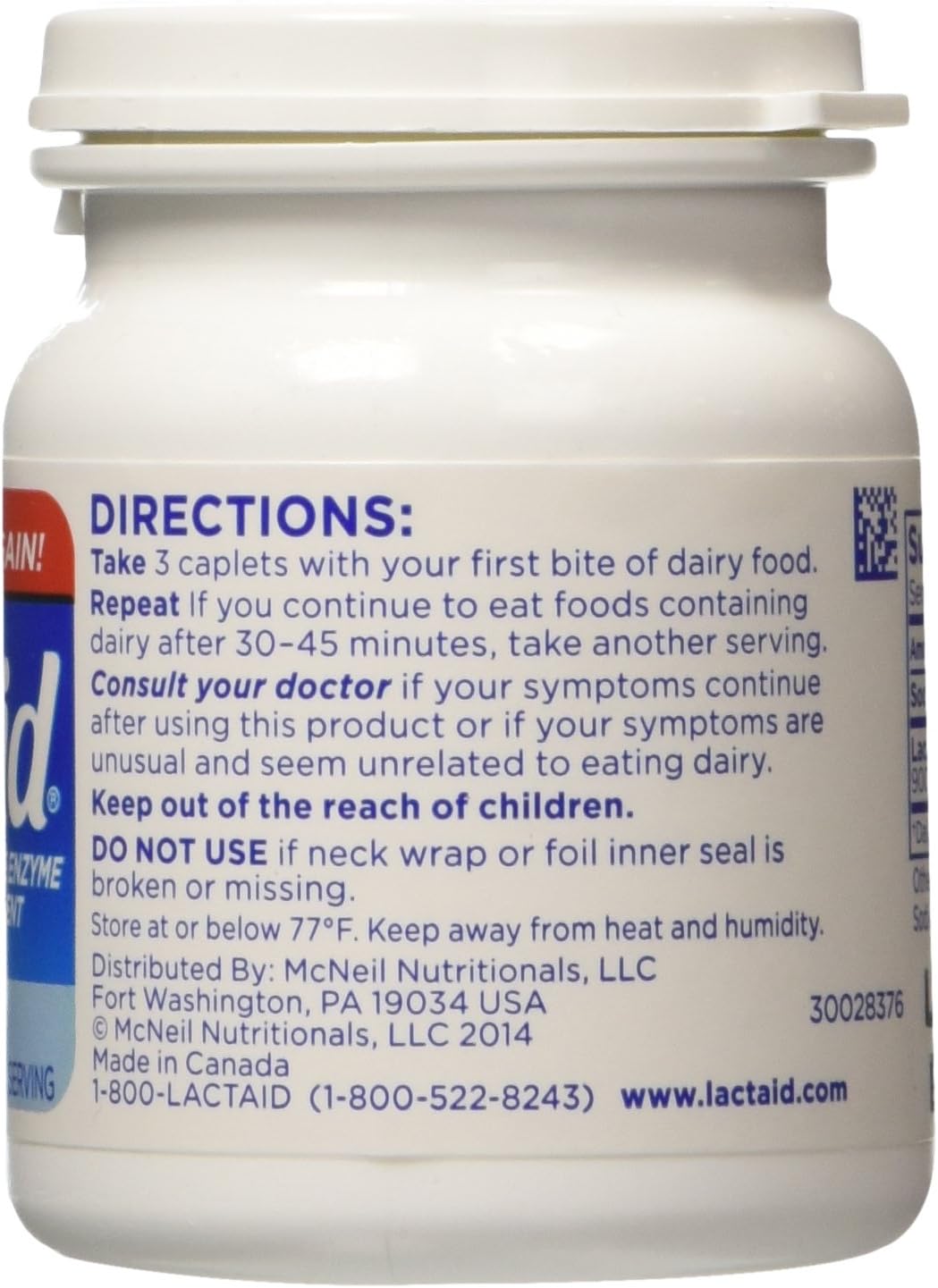 Lactaid Original Strength Lactase Enzyme Supplement, Caplets - 120 ea