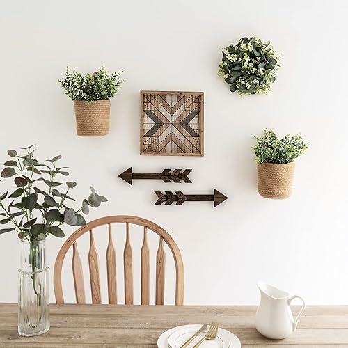 Miniatura 2 de Dahey Macetas decorativas de metal galvanizado para decoración de centro de mesa, bandeja de madera con eucalipto artificial, 3 cubos y 2 cestas de