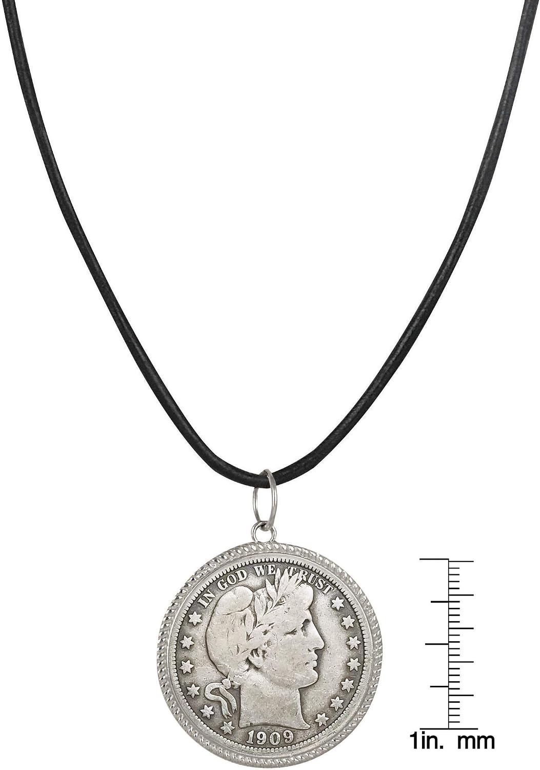 American Coin Treasures Men's Leather Cord Necklace with Silver Barber Half Dollar Pendant | Genuine United States Coin Over 100 Years Old | Men’s Accessories