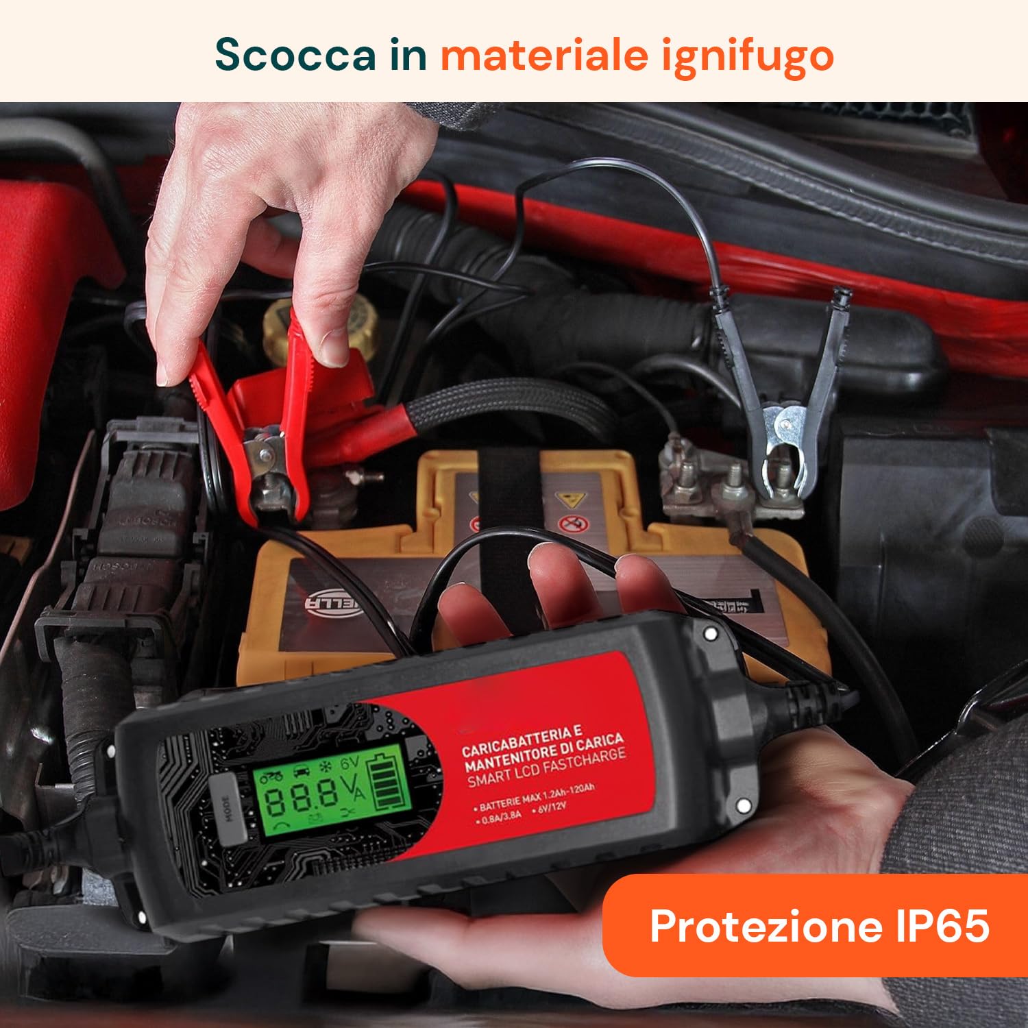 Avilia Caricabatterie per Auto e Moto LCD 3-in-1 per Batterie al Piombo - Caricatore FastCharge, con Mantenitore di Carica e Carica Lenta, Protezione IP65, 6-12V