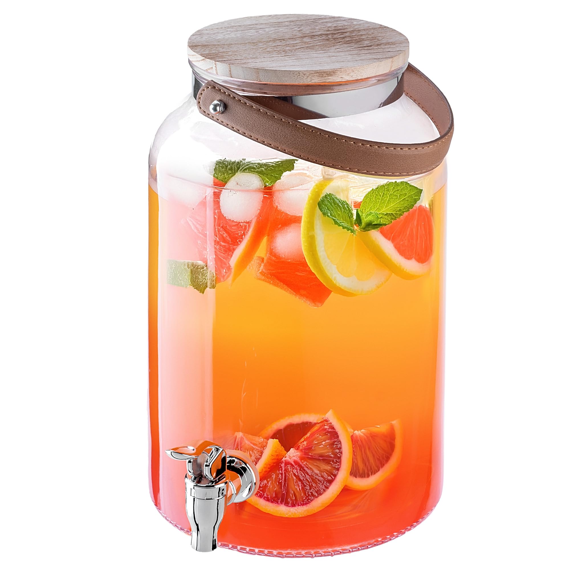 KADAX Dispenser per bevande da 5,6 litri, distributore di limonata con rubinetto e coperchio, grande erogatore di acqua in vetro, dispenser di succo, contenitore per bevande, contenitore in vetro