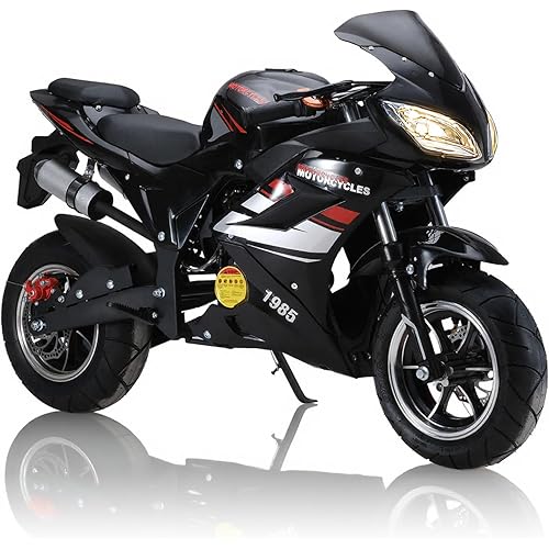 50cc Pocket Rocket Motorcycle, 8 Inch Wheels Mini Motorcycle, Gas Pocket Motorbike with Front Rear Disc Brakes, Dual Headlights, 4-Stroke Black