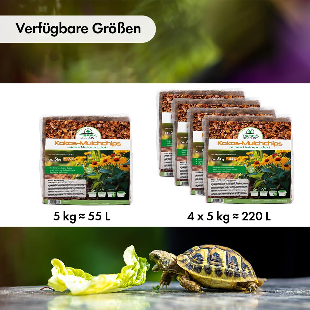 Terra Discount Kokos-Mulchchips, 5 kg Block, 100% Naturprodukt aus Kokosfaser, Mulch & Pflanzsubstrat für Garten, Hochbeet, Orchideen & Zimmerpflanzen, Alternative zu Pinie (1)