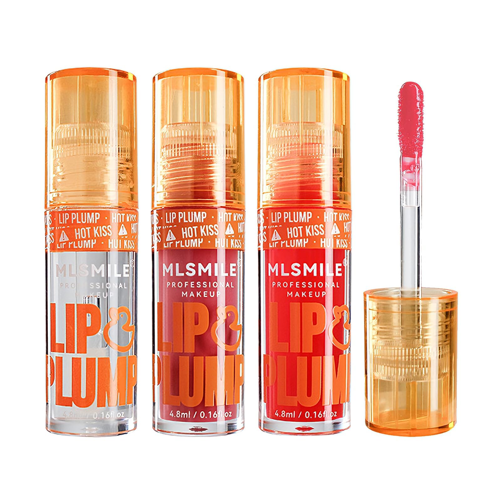 Charm Kiss 3 Colors Duck Lip Plumper Gloss, Glitter Shine Primer Lip Tint Korean Clear Plumping Lip Gloss, High Pigment No Sticky Sexy Lip Gloss, Lip Plumper Gloss Make Lips Fuller(Set A)