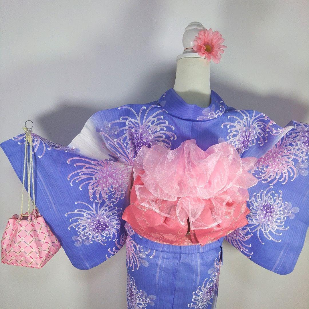 レディース　浴衣　セット　身丈155cm　紫　花柄　作り帯　ピンク　ラメ レディース 浴衣 セット 身丈155cm 紫 花柄 作り帯 ピンク ラメ 浴衣