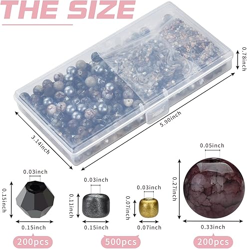 Miniatura 2 de Rired 27 Kit de fabricación de pulseras de cuentas para manualidades, 900 cuentas grises que incluyen cuentas de vidrio surtidas, cuentas de bicono,