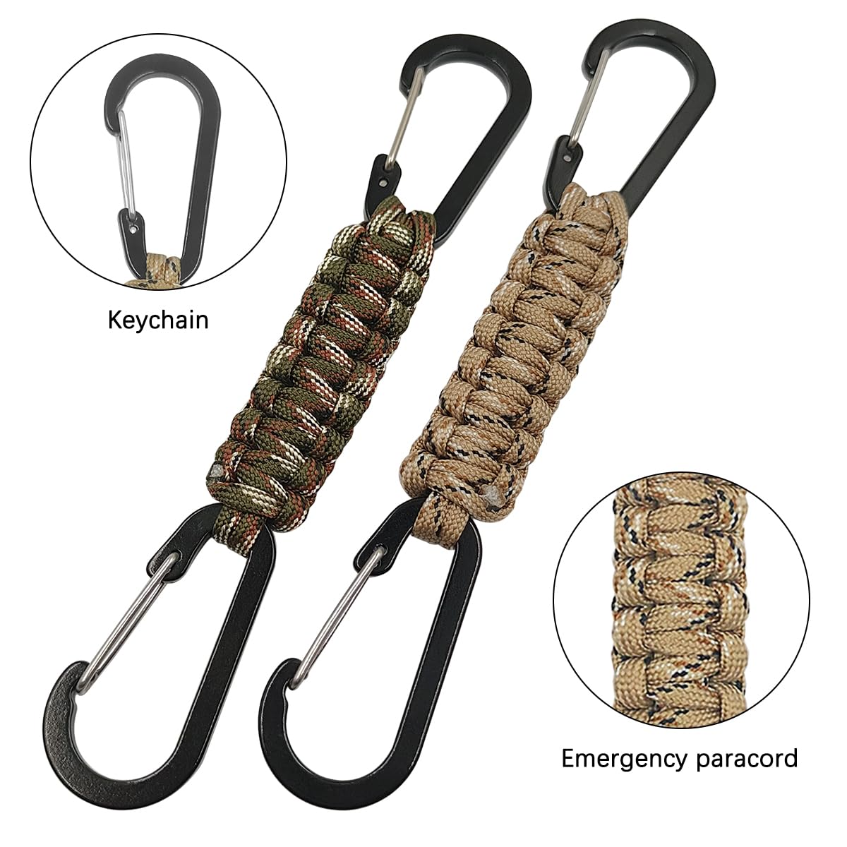 SENHAI 5 moschettoni intrecciati in paracord, a doppia testa, per esterni, per appendere chiavi o bottiglie d'acqua, zaini, campeggio, escursionismo