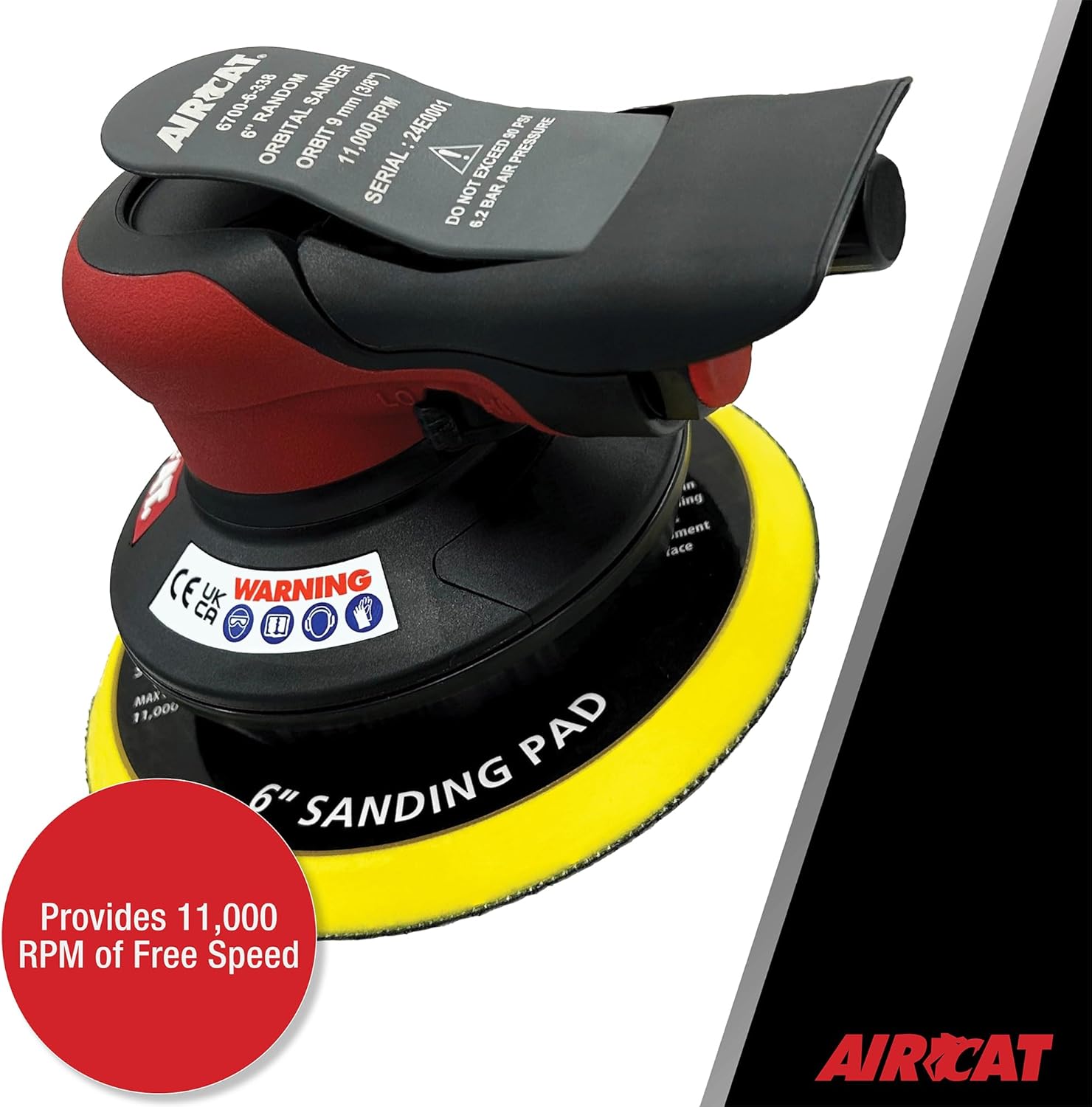 AIRCAT Pneumatic Tools 6700-6-338 6" Palm Sander 3/8" Orbit 11,000 RPM