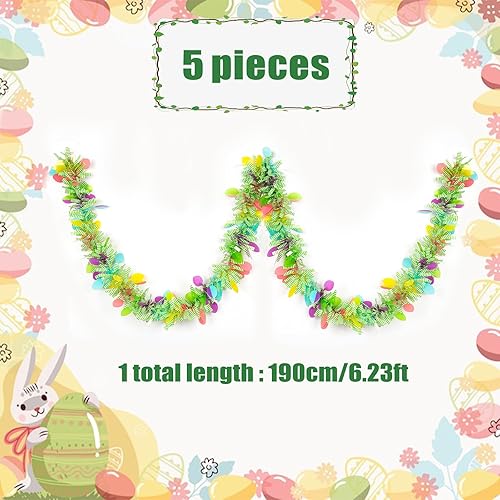 Miniatura 2 de RECUTMS 5 guirnaldas de oropel de Pascua de 30 pies de primavera, guirnaldas de oropel verde, guirnalda de huevos de Pascua colgantes para Pascua,