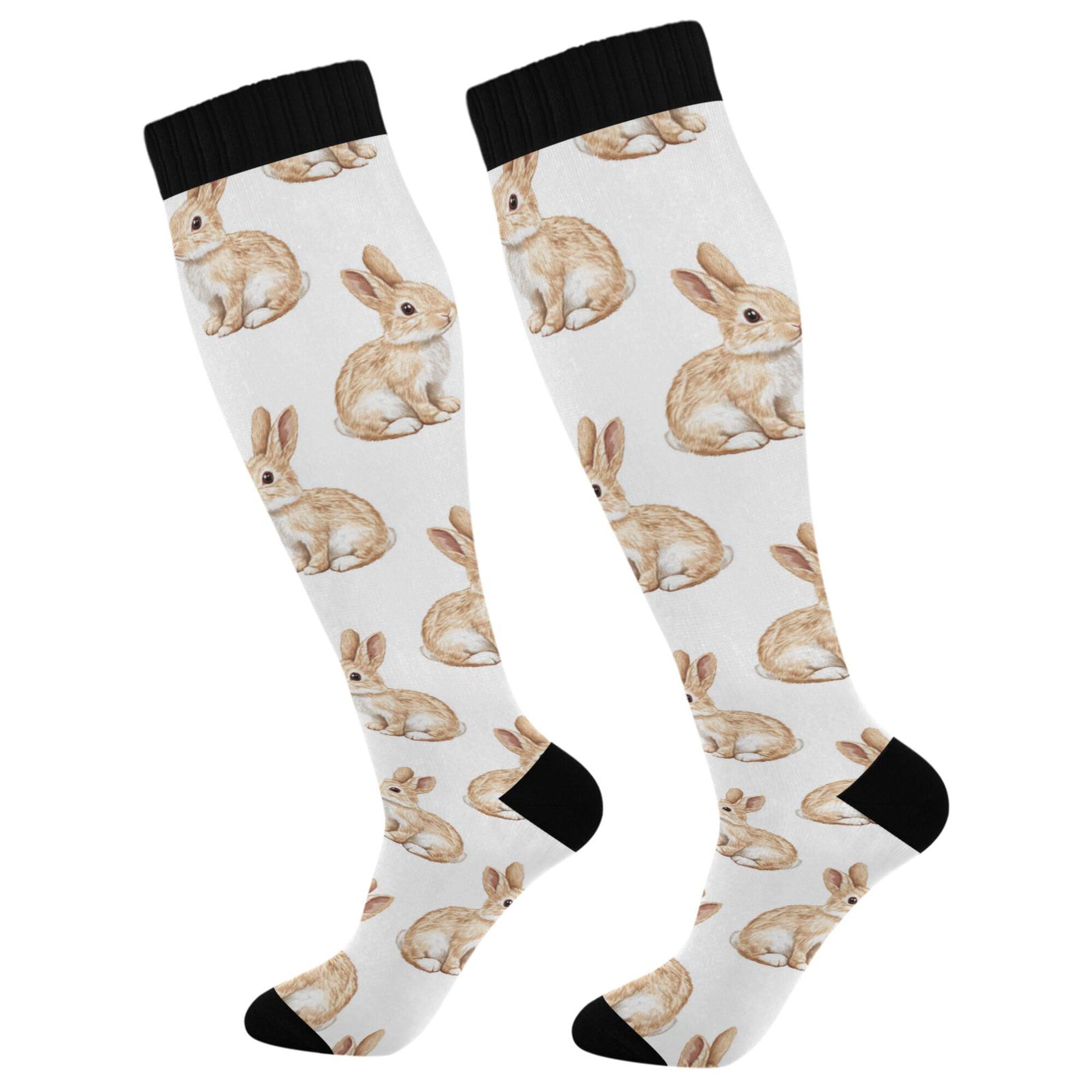 Men'S Compression Socks Graduated Support For Nurses, Athletic, Travel & Flight Socks Cartoon Funny Bunny White