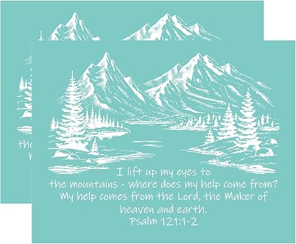 Briartw 2 Pack Psalm 1211-2 Silkscreen Stencils, 8.5x11 Inch Reusable Self-Adhesive Mesh Stencils with Mountain Landscape, Religious Inspirational Stencils for Faith-Based Crafts and Gifts
