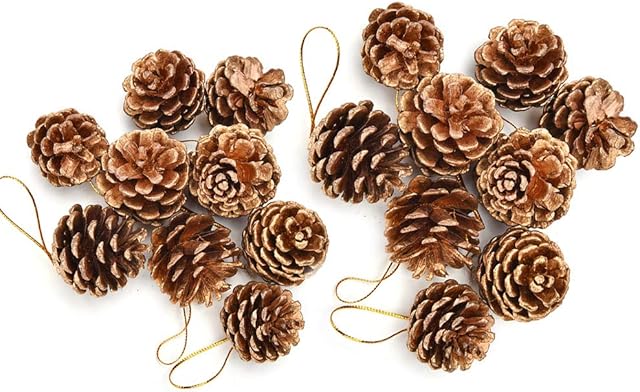 18 Pieces Christmas Natural Pine Cones Decoration,with String Golden Pinecone Christmas Tree Hanging Ornament for Wreath Garlands Decoration Dried Floral Arrangements Gift Tag Christmas